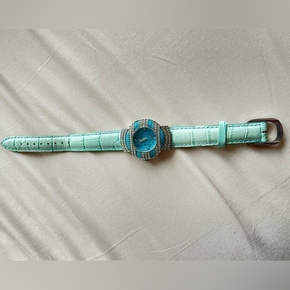 💜3/$15 adrienne CRYSTAL TURQUOISE QUARTZ WRIST WATCH - Picture 6 of 8